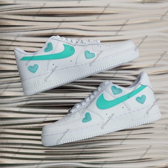 Custom Nike Air Force 1 Custom Hearts Turquoise - Picture 3 of 7